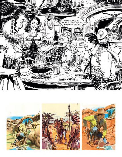 Illustrazione texiana e studi per la copertina del sedicesimo Texone "I predatori del deserto"