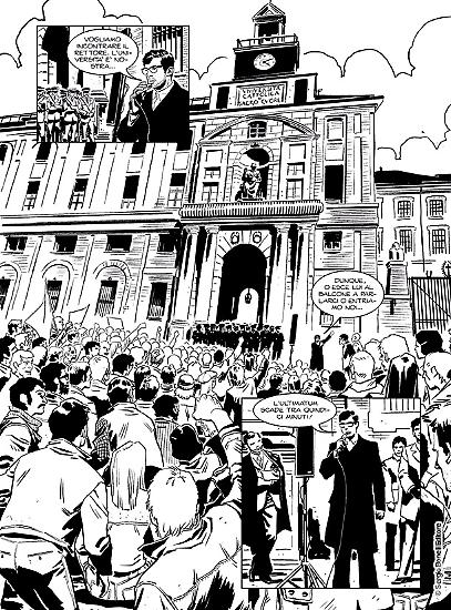 Una tavola di "Cani sciolti. Sessantotto". Testi di Gianfranco Manfredi, disegni di Luca Casalanguida.