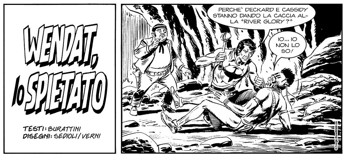 Una striscia da "Wendat, lo spietato", Collana Darkwood n. 4. Testi di Moreno Burattini, disegni di Gianni Sedioli e Marco Verni.