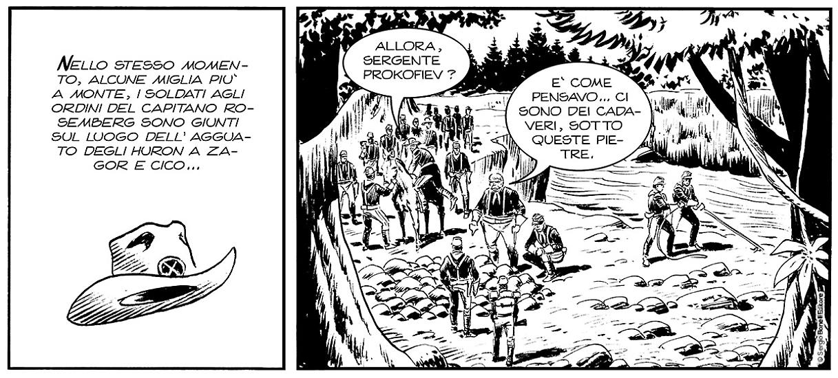 Una striscia da "Wendat, lo spietato", Collana Darkwood n. 4. Testi di Moreno Burattini, disegni di Gianni Sedioli e Marco Verni.