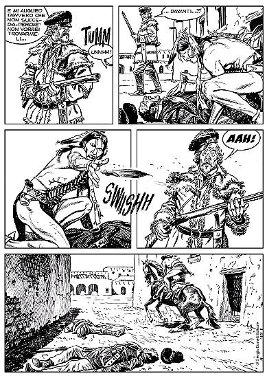 Una tavola di "I rangers di Finnegan", Speciale Tex n.33. Testi di Mauro Boselli, disegni di Majo.