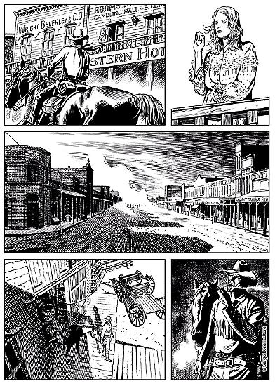 Una tavola di "I rangers di Finnegan", Speciale Tex n.33. Testi di Mauro Boselli, disegni di Majo.