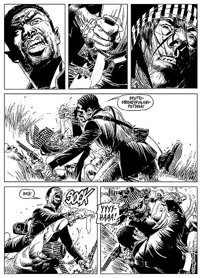 Una striscia di "Nero come la notte", Deadwood Dick n.1. Testi di Michele Masiero, disegni di Corrado Mastantuono.