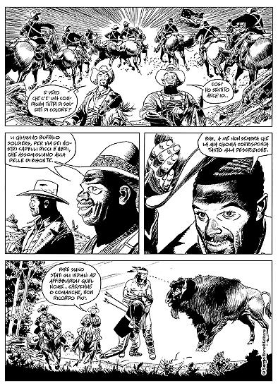 Una striscia di "Nero come la notte", Deadwood Dick n.1. Testi di Michele Masiero, disegni di Corrado Mastantuono.