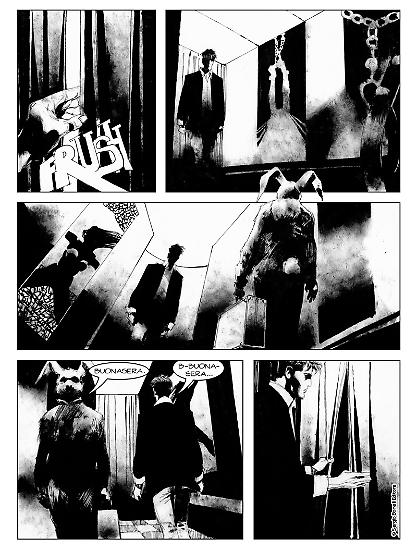 Una tavola di Corrado Roi da "Profondo nero", Dylan Dog n. 383. Testi di Dario Argento e Stefano Piani.