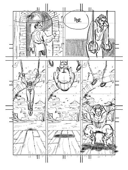 Uno storyboard di Massimiliano Bergamo per "Nascondino", Marcurio Loi n.14.
