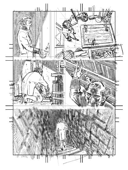 Uno storyboard di Massimiliano Bergamo per "Nascondino", Marcurio Loi n.14.