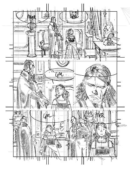 Uno storyboard di Massimiliano Bergamo per "Nascondino", Marcurio Loi n.14.