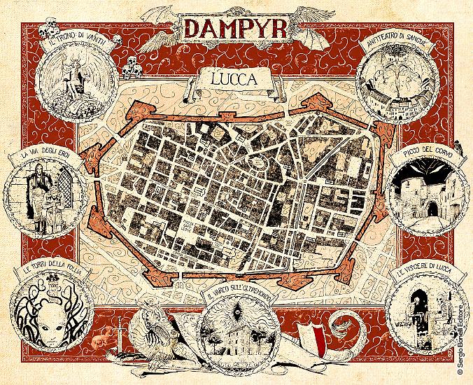 La mappa di Lucca disegnata da Michele Corpera. Seguiteci nei prossimi giorni e scoprirete un fantastico evento dampyriano!