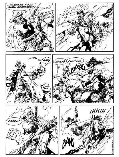 Una tavola della storia del settantennale di Tex, scritta da Mauro Boselli e disegnata da Giovanni Ticci.