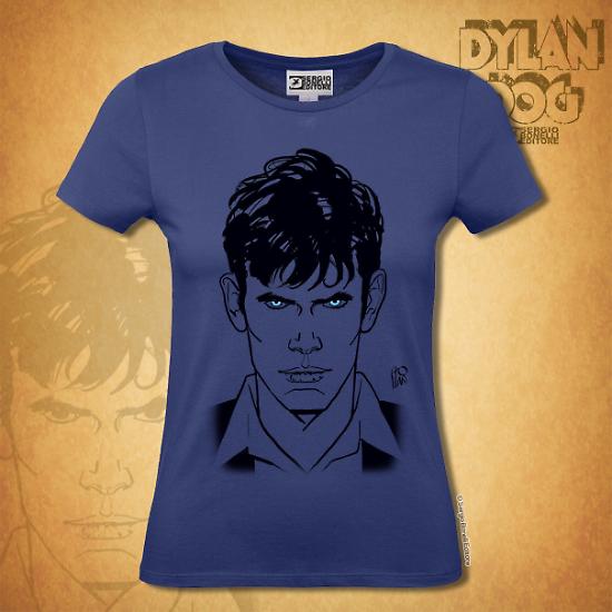 La t-shirt di taglio femminile, con l'illustrazione di Dylan Dog realizzata da Angelo Stano.