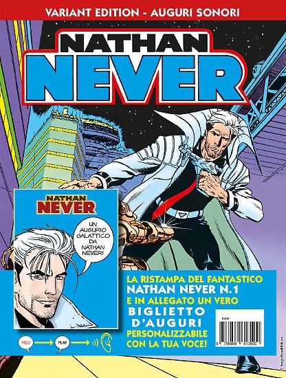 Il primo numero di Nathan Never con il biglietto di auguri sonori.