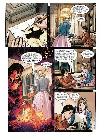 Una tavola in anteprima di "Zagor. Le Origini", testi Moreno Burattini, disegni Valerio Piccioni, Maurizio Di Vincenzo, colori Andres Mossa.