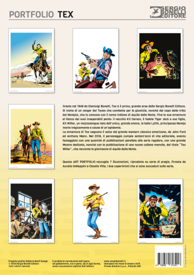 Le illustrazioni contenute nel portfolio dedicato a Tex, realizzate da Aurelio Galleppini e Claudio Villa.