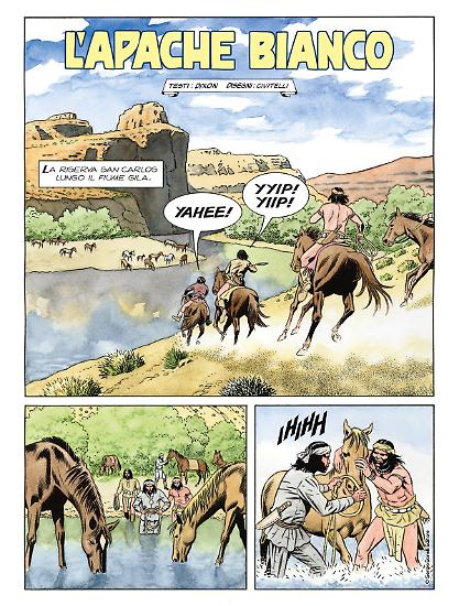 Una tavola in anteprima da "L'apache bianco", testi Chuck Dixon, disegni e colori Fabio Civitelli.