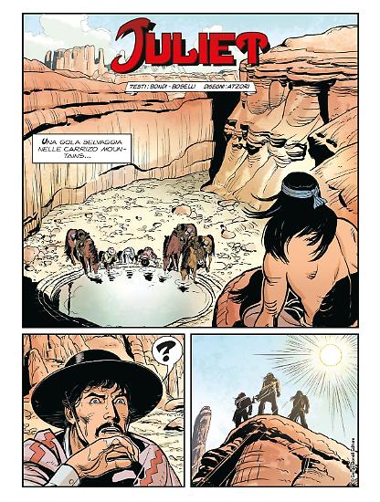Tavola tratta dalla storia "Juliet", scritta da Mauro Boselli, da un'idea di Marcello Bondi, disegni di Mauro Atzori, colori di Oscar Celestini.