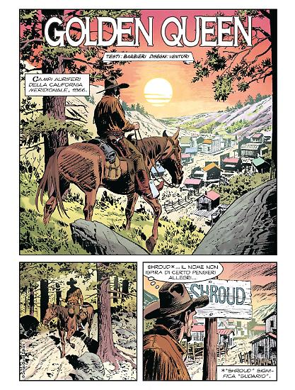 Tavola tratta da"Golden Queen", testi di Luca Barbieri, disegni di Andrea Venturi, colori di Oscar Celestini.