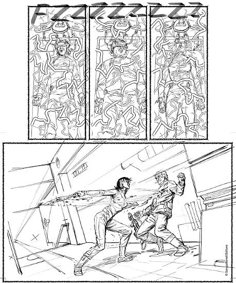 Le matite di una tavola di Patrizia Mandanici per "Codice fantasma", Nathan Never n.331.