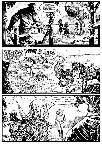 Una tavola di Vincenzo Riccardi da "Il potere e la gloria", Dragonero n. 68. Testi di Gabriella Contu.