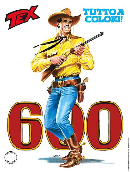 Tex 600, racchiuso da un'illustrazione di Claudio Villa