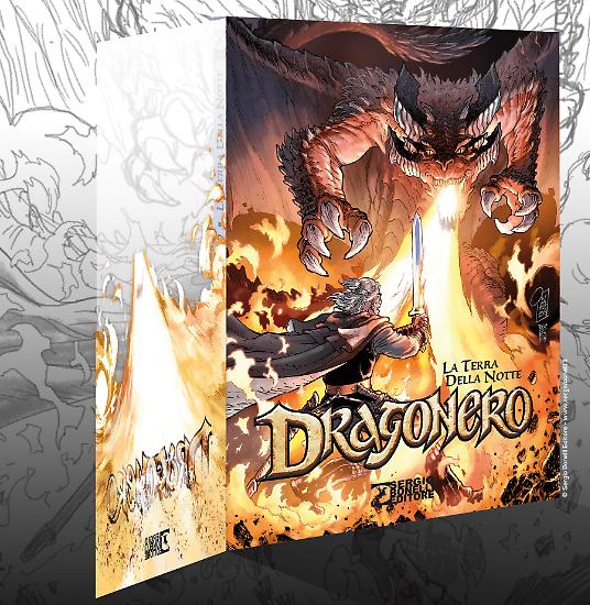 Dragonero 70 variant, con la sovracopertina aperta a disvelare il disegno sottostante, opera di Giancarlo Olivares.