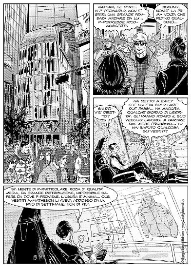 Una tavola di Elena Pianta da "Rapimento alieno", Nathan Never n.334. Testi di Michele Medda.
