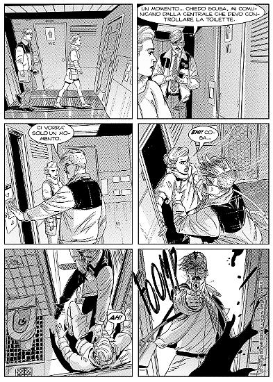 Una tavola di Elena Pianta da "Rapimento alieno", Nathan Never n.334. Testi di Michele Medda.
