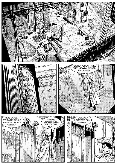 Una tavola di Elena Pianta da "Rapimento alieno", Nathan Never n.334. Testi di Michele Medda.