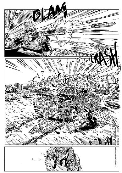 Una tavola di Elena Pianta da "Rapimento alieno", Nathan Never n.334. Testi di Michele Medda.