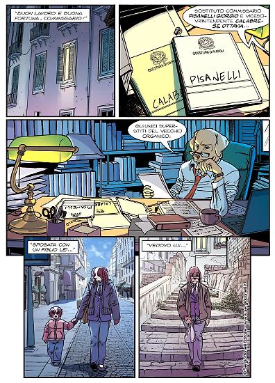 Una tavola de "I Bastardi di Pizzofalcone" illustrata da Fabiana Fiengo, colori di Chiara Imparato e Marco Matrone