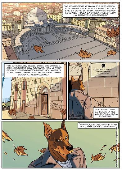 Una tavola de "I Bastardi di Pizzofalcone" illustrata da Fabiana Fiengo, colori di Chiara Imparato e Marco Matrone