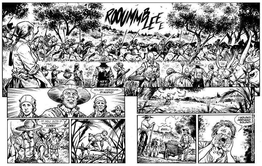 Una tavola di Gianluigi Gregorini da "L'invasione delle tenebre", Dragonero n.73. Testi di Luca Enoch.