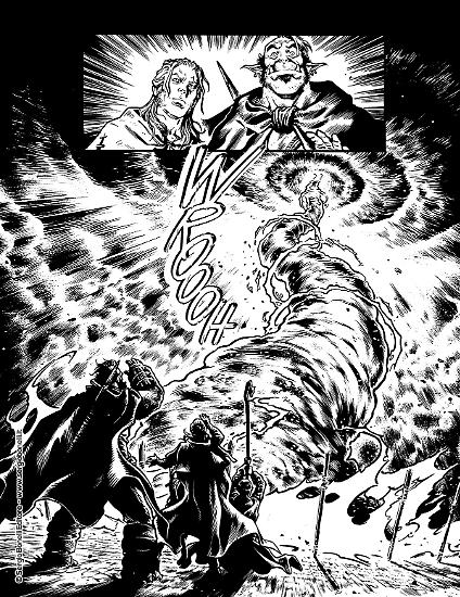 Una tavola di Gianluigi Gregorini da "L'invasione delle tenebre", Dragonero n.73. Testi di Luca Enoch.