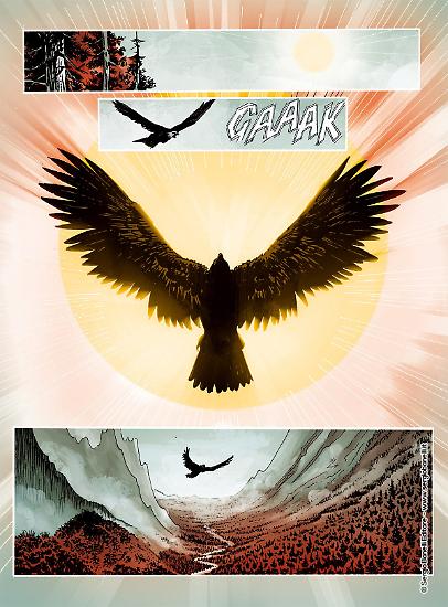 Una tavola di Valerio Piccioni e Maurizio Di Vincenzo da "Clear Water", Zagor Le Origini n.1. Testi di Moreno Burattini.