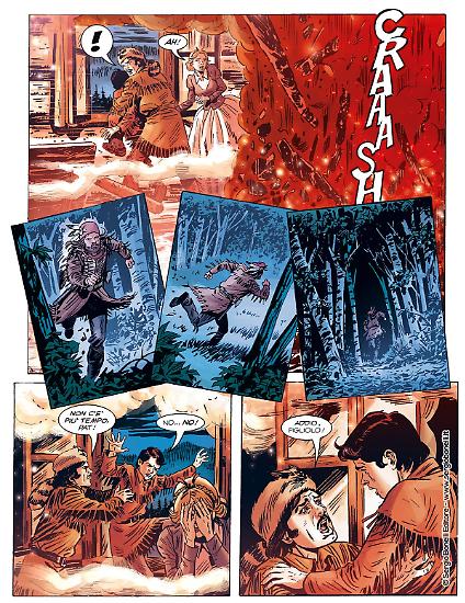 Una tavola di Valerio Piccioni e Maurizio Di Vincenzo da "Clear Water", Zagor Le Origini n.1. Testi di Moreno Burattini.