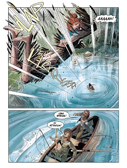 Una tavola in anteprima di "Le ali della strige", testi Luca Enoch, disegni Emanuele Gizzi, colori Piky Hamilton