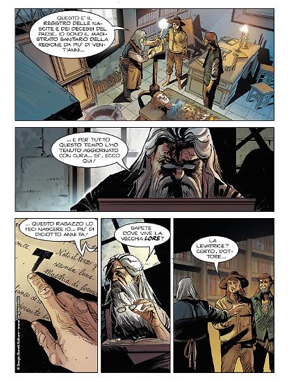Una tavola in anteprima di "Le ali della strige", testi Luca Enoch, disegni Emanuele Gizzi, colori Piky Hamilton