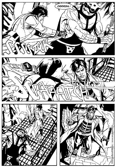Una tavola di Cristiano Spadavecchia da "Le guerre degli orchi", Speciale Brendon n.18. Testi di Claudio Chiaverotti.