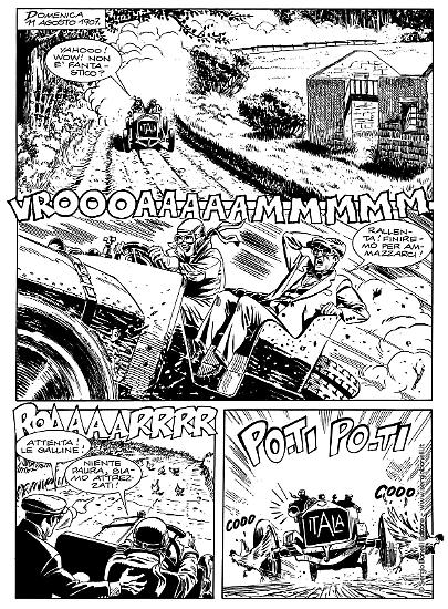 Una tavola di "Gli occhi e il buio". Testi e disegni di Gigi Simeoni.