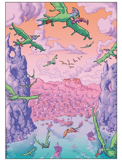 Una tavola di Odessa Rivelazioni n.1 "Fine di un mondo", disegni e colori di Patrizia Mandanici.