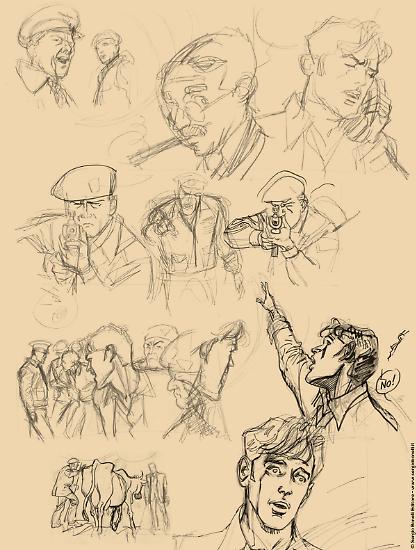 Una tavola di studi realizzati da Bruno Brindisi.