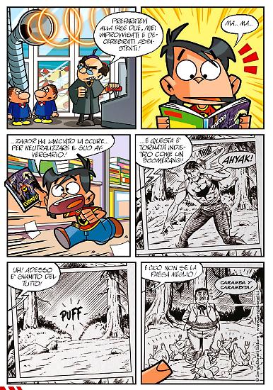 Una pagina di fumetto tratta dal Magazine, disegni di Luca Bertelè, colori di Manuela Nerolini.