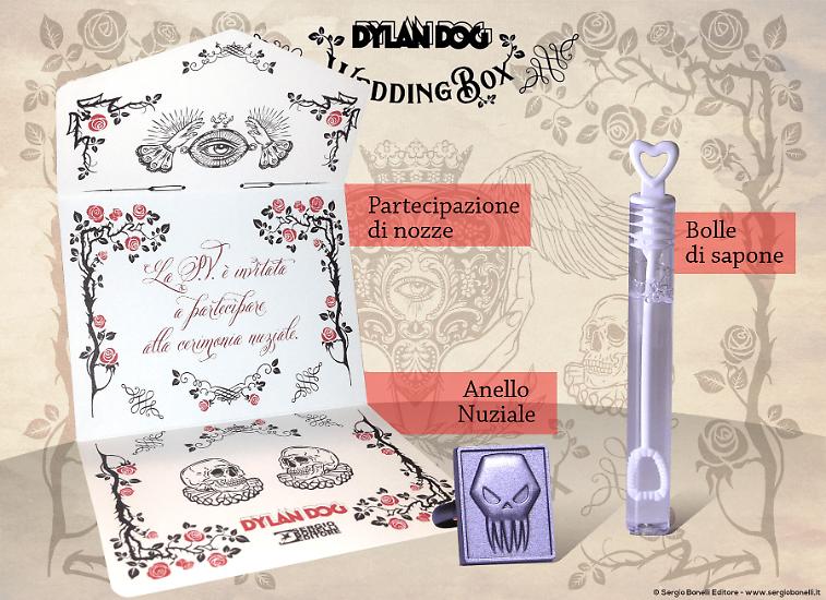 Un prezioso cartoncino con la partecipazione alle nozze, l'anello nuziale e la fialetta per bolle di sapone!