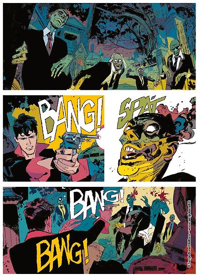 Una tavola di Gigi Cavenago da "Dylan Dog. I racconti di domani - Il libro impossibile". Testi di Tiziano Sclavi. In anteprima a Lucca Comics & Games.