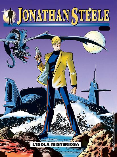 La copertina di Jonathan Steele n.1, "L'isola misteriosa", disegnata da Giancarlo Olivares.
