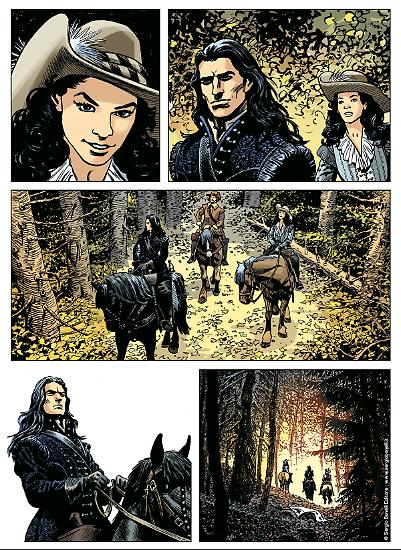La versione definitiva di una tavola di "Il Cavaliere di Roccabruna", Dampyr n.241, con i colori di Matteo Vattani.