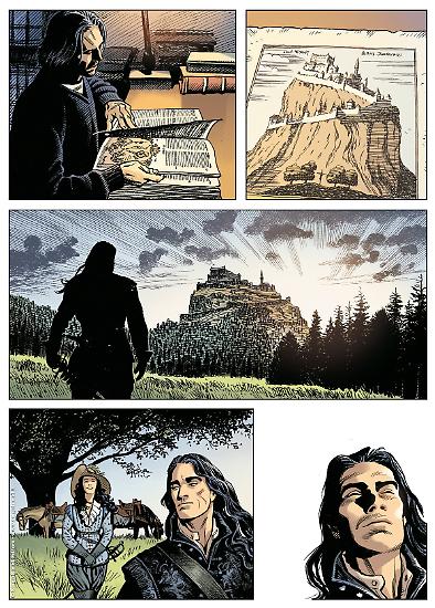 La versione definitiva di una tavola di "Il Cavaliere di Roccabruna", Dampyr n.241, con i colori di Matteo Vattani.