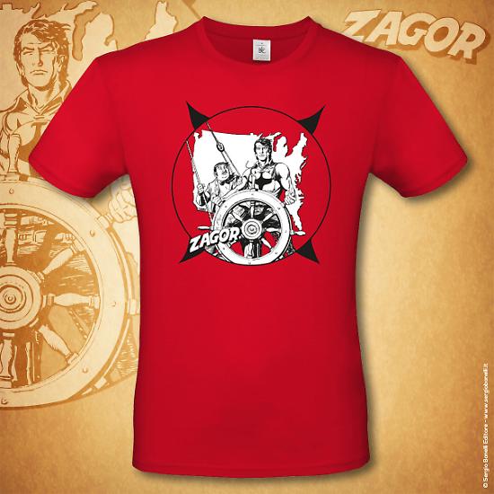La t-shirt di Zagor Odissea americana in rosso.