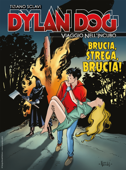 La copertina inedita di Dylan Dog. Viaggio nell'Incubo n.43 "Brucia, strega, brucia!", realizzata da Marco Nizzoli.