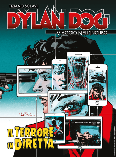 La copertina inedita di Dylan Dog. Viaggio nell'Incubo n.46 "Il terrore in diretta", realizzata da Davide Furnò.